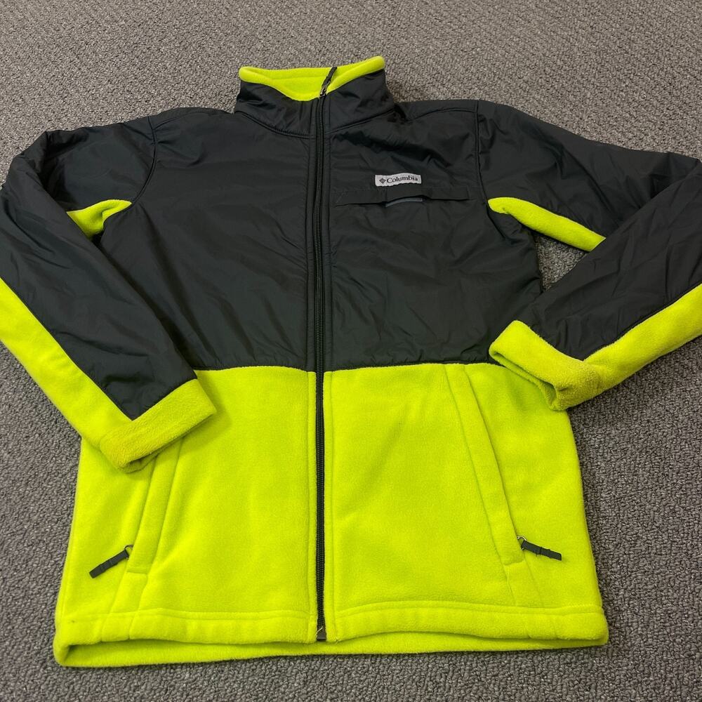 Columbia Full Zip Fleece Jacket Youth Large 14/16 Yellow Black Outdoors Full Zip